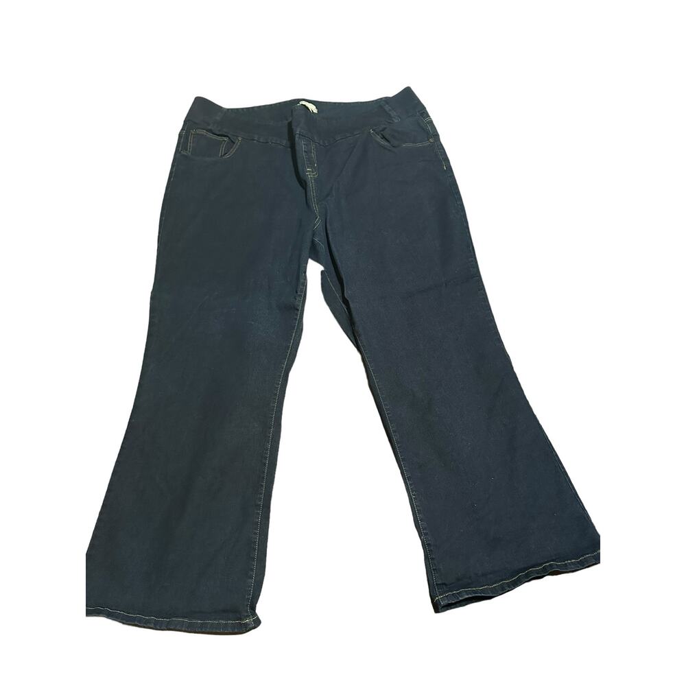 Women Within Dark Wash Pull On Straight Leg Jeans, Size 30 Plus Petite